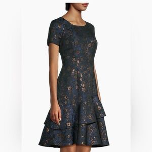 Shani Women’s Jacquard Tiered Fit & Flare Elegant Dress Blue Size 10 New